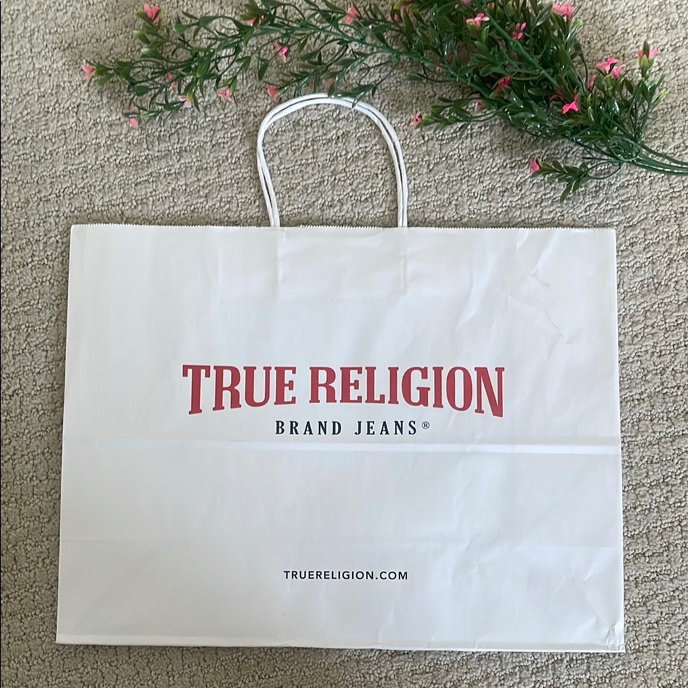 True Religion White Paper Shopping Bag Large Gift Storage Carrier 16”
